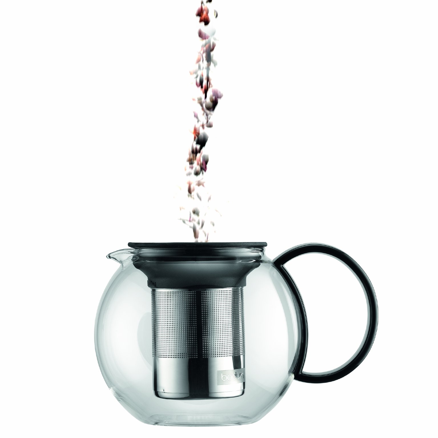 Bodum 34oz Assam Glass Tea Press with Stainless Steel Filter, Black Plastic Lid