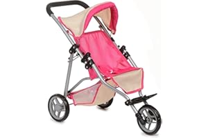 fash n kolor | My First Doll Jogger Stroller with Adjustable Canopy & Toy Storage Basket - Easy Foldable Baby Stroller for Pretend Play - Pink & Off-White Design,