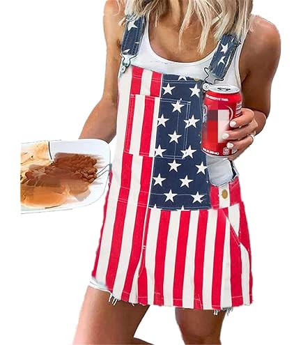 SOLILOQUY Women American Flag Overall Dress Adjustable Strap Denim Bib Dress Suspender Skirt with Pockets 4th of July Outfit (Red, Small) : Clothing, Shoes & Jewelry