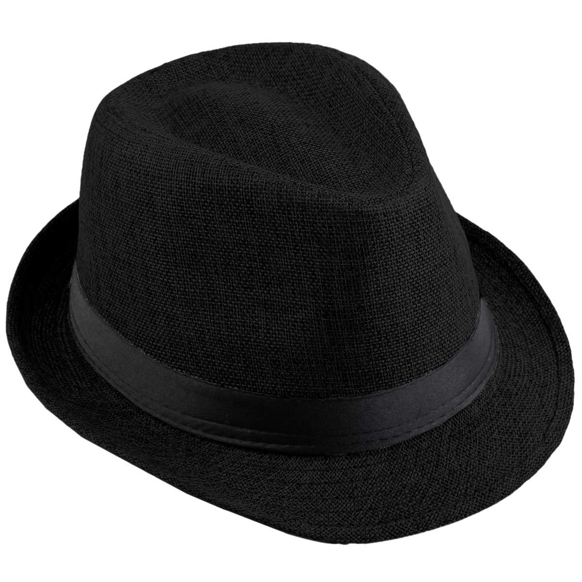 KYEYGWO Panama Fedora Hats for Men Woman, Braid Straw Short Brim Jazz Cap Trilby Hat, Black