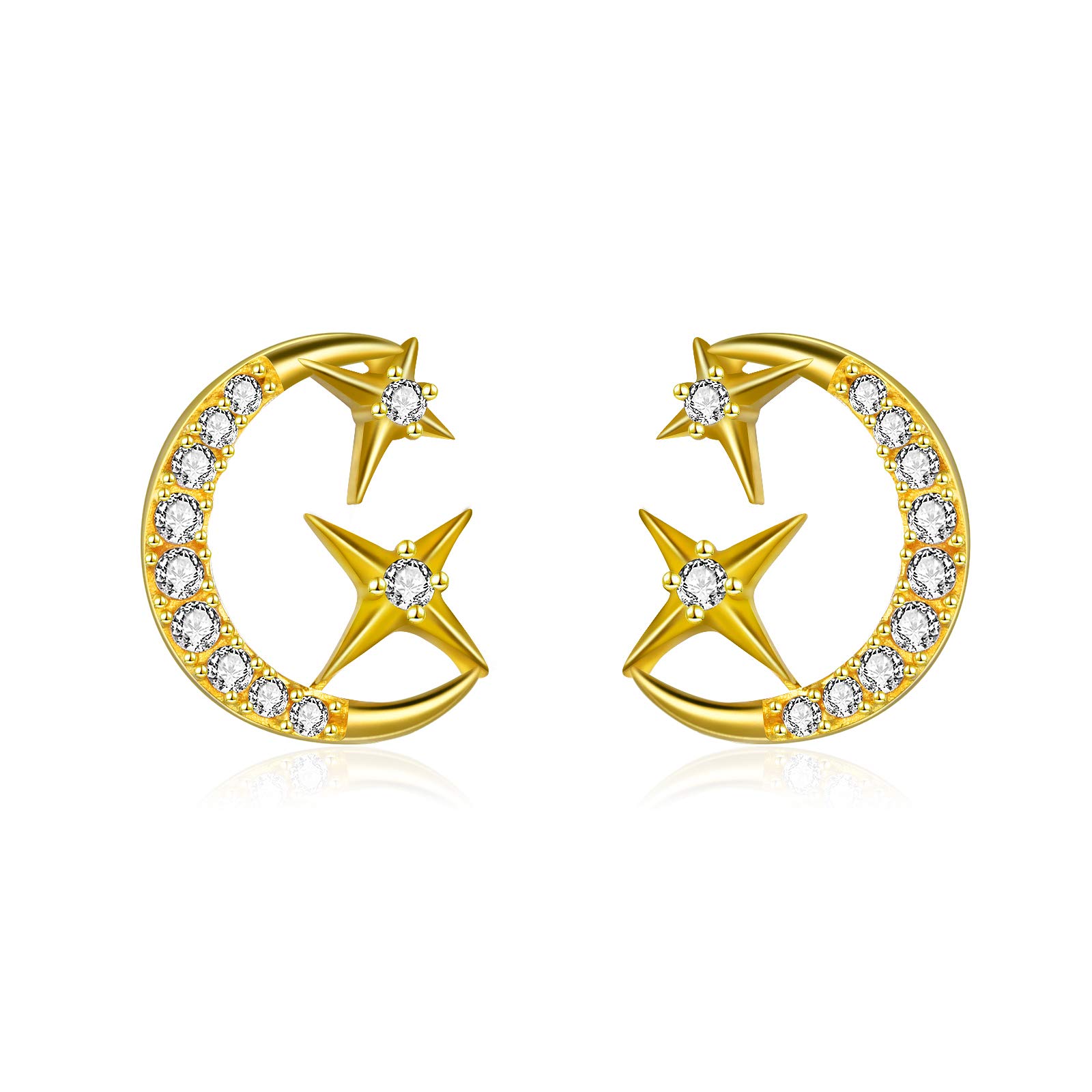 Moon and Star Stud Earrings Sterling Silver 18k Gold Plated Moon Star Mother's Day Jewellery Birthday Christmas Gifts for Women Mum