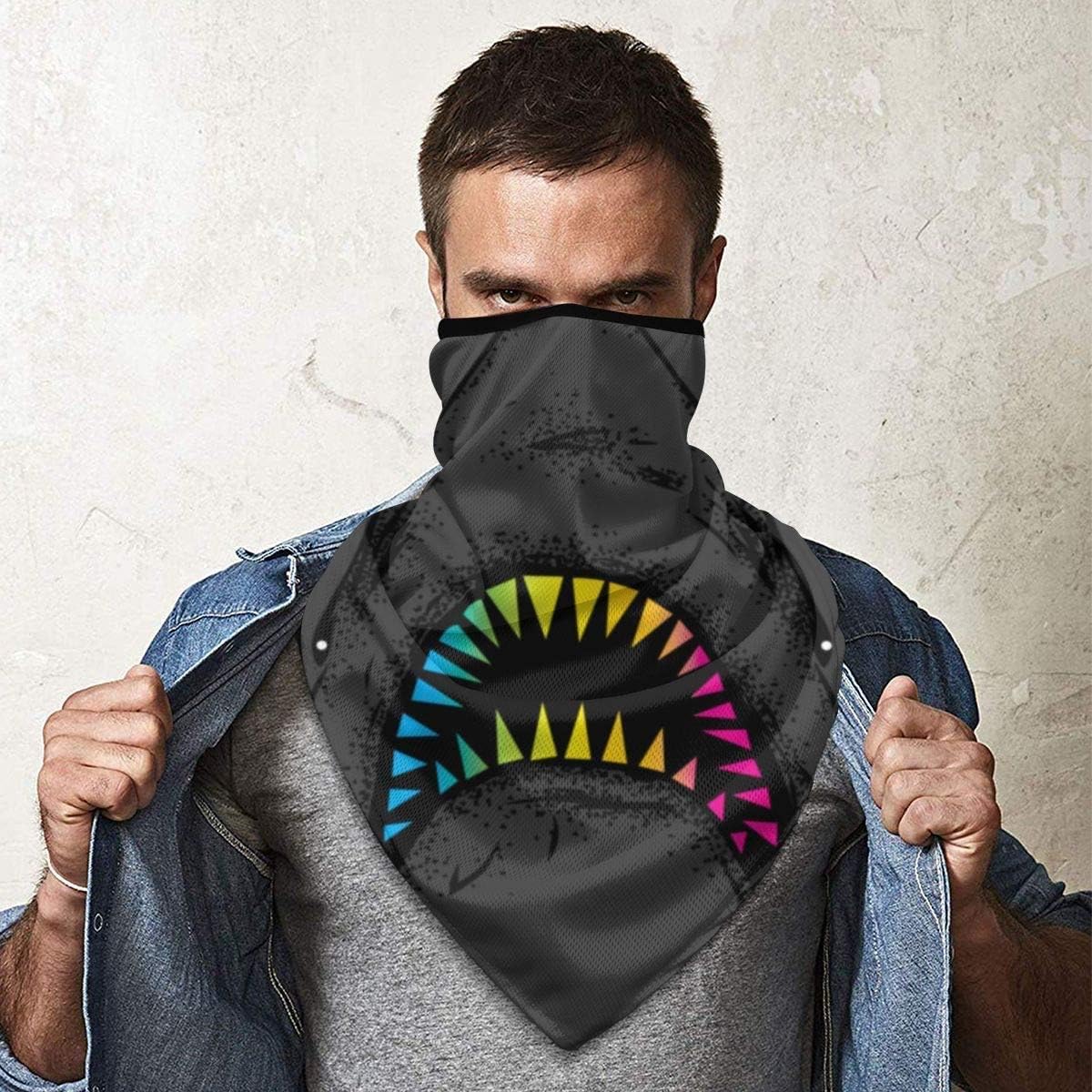 Rainbow Shark Tooth Art Neck Gaiter Breathable Windproof Bandana Balaclava Warmer Scarf for Outdoor