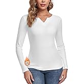 Thermal Long Sleeve Shirts for Women Fleece Top Thermal Notch V Neck Underwear Top Undershirt Winter Cold Weather