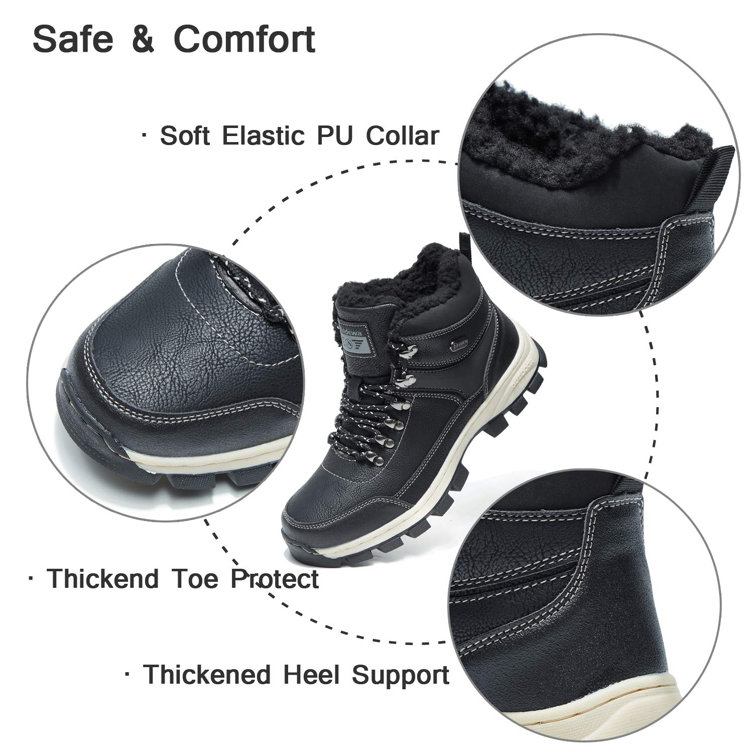 AMIDEWA Men\'s Snow Ankle Boots Fur Lined Warm Anti-Slip Outdoor Work Shoes for Cold Weather Hiking Camping Backpacking - Black - 8