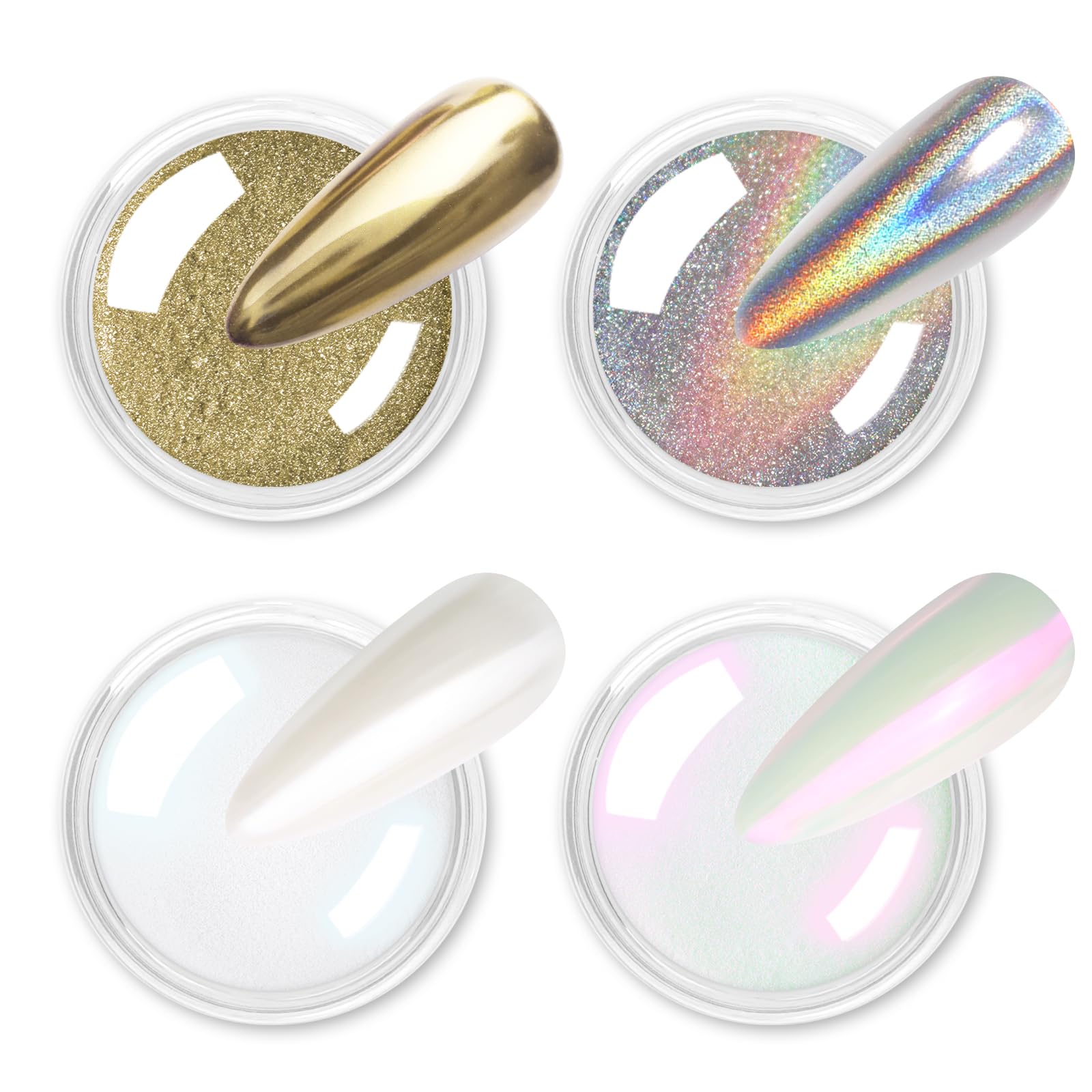 Photo 1 of Allstarry Chrome Nail Powder 4pcs White Pearl Chrome Pigment Powder Iridescent Holographic Nail Glitter Dust Metallic Mirror Effect Pigment for Nail Gel Manicure DIY at Home Salon Women Gifts