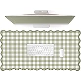 ohisxiacy Scalloped‌ Green Checkered Desk Mat Cute Pastel Large Gaming Mouse Pad Gingham Kawaii Cottagecore ‌Vintage‌ Girly Keyboard Computer Mat Aesthetic Desk Pad Accessories Office Decor for Women