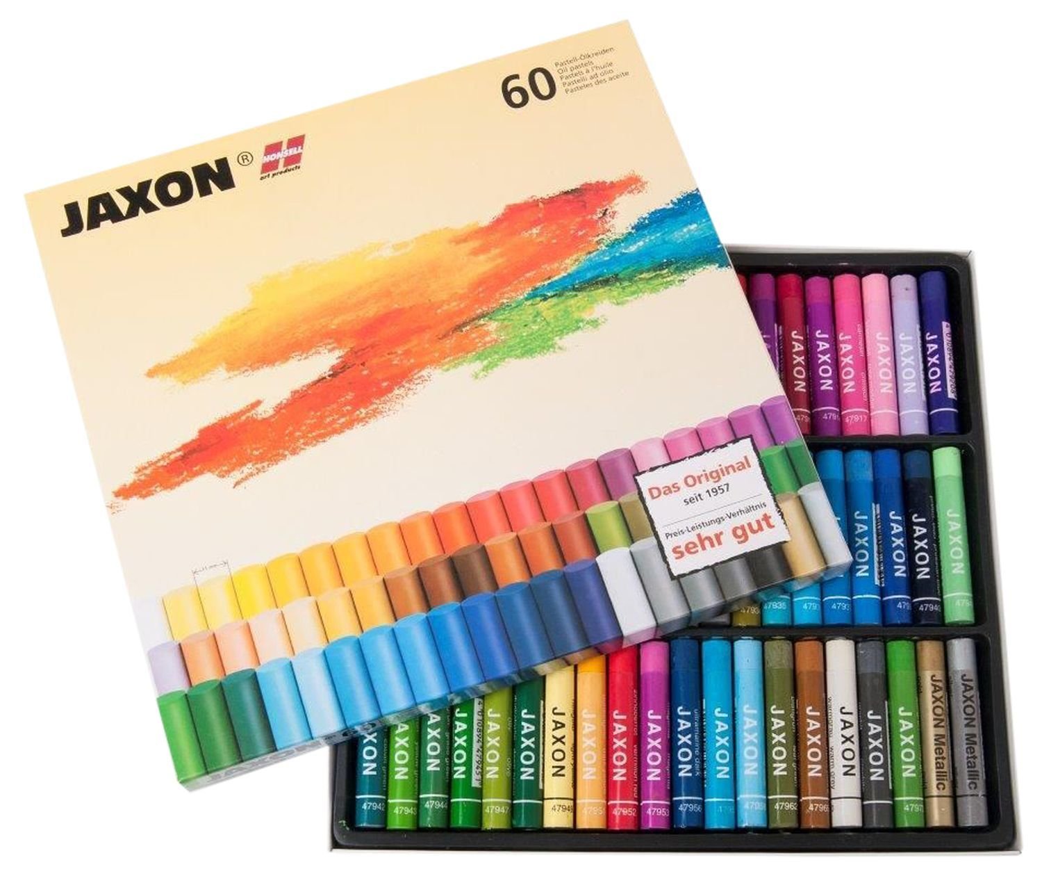 Honsell 47460 Jaxon Oil Pastel, Set of 60 in Cardboard Case, Brilliant, Lightfast Colours, Ideal for Artists, Hobby Painters, Children, School, Art Lessons, Free from Harmful Substances