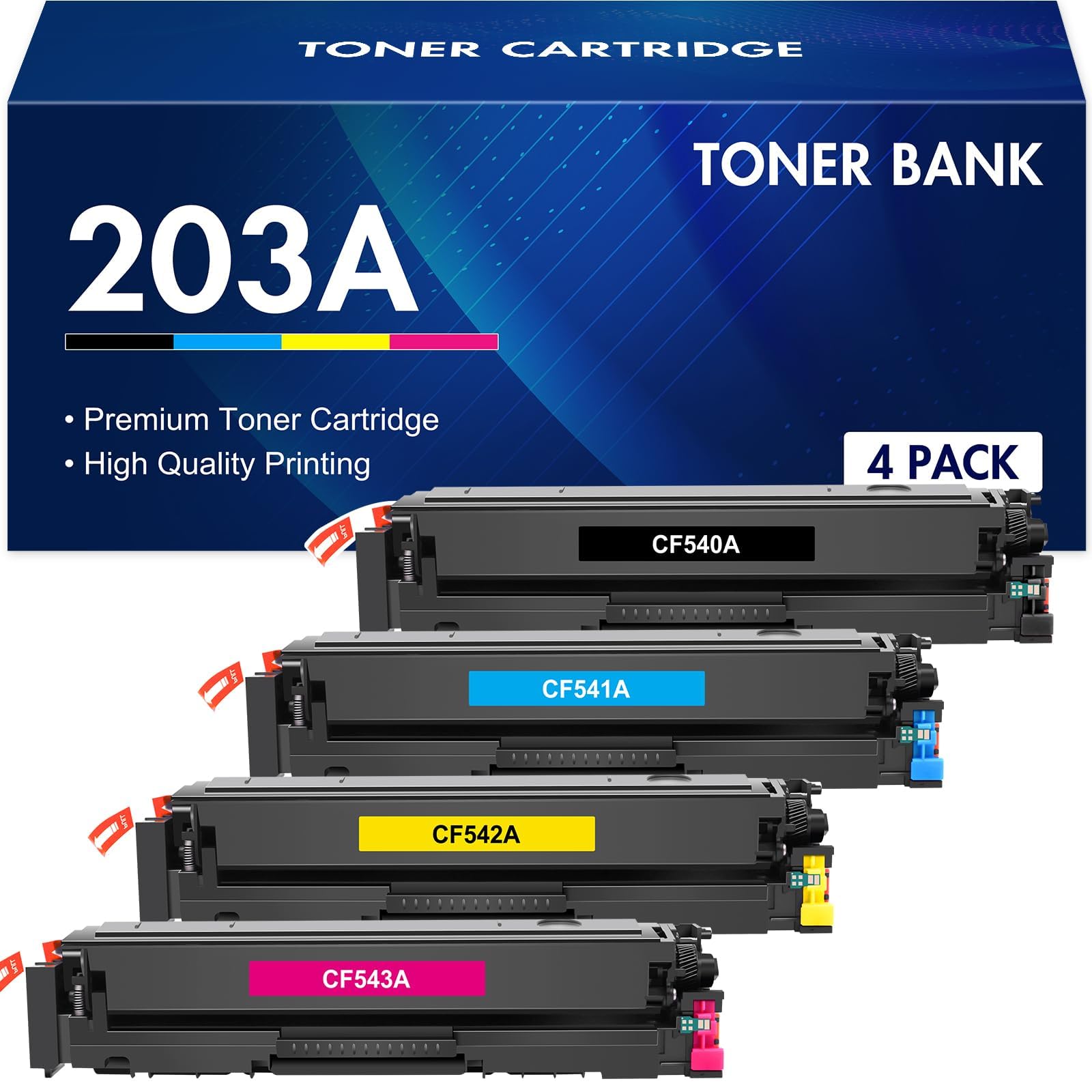 Toner Bank Compatible Toner Cartridge Replacement for HP 203A CF540A 203X CF540X Color LaserJet Pro MFP M281fdw M254dw M280nw M254nw M281cdw M254dn M281fdn M281 Black Cyan Yellow Magenta 4-Pack