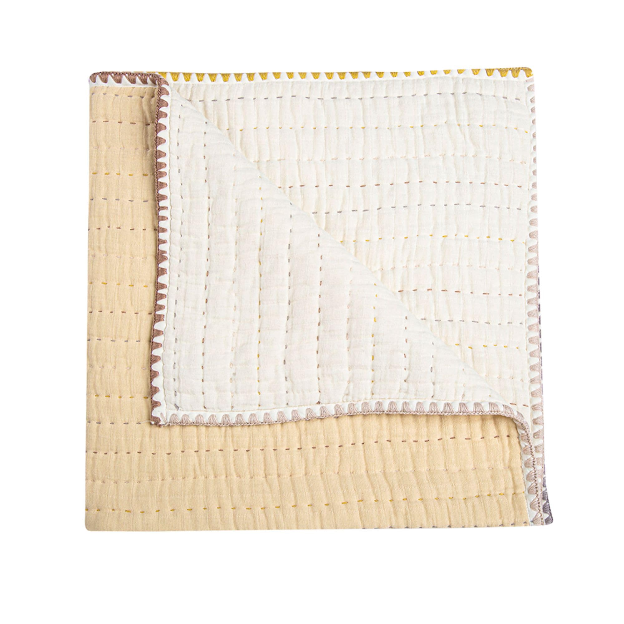 Crane Baby Blanket, 36” x 36”, Soft Cotton Quilted Nursery Blanket for Boys and Girls, Light Yellow