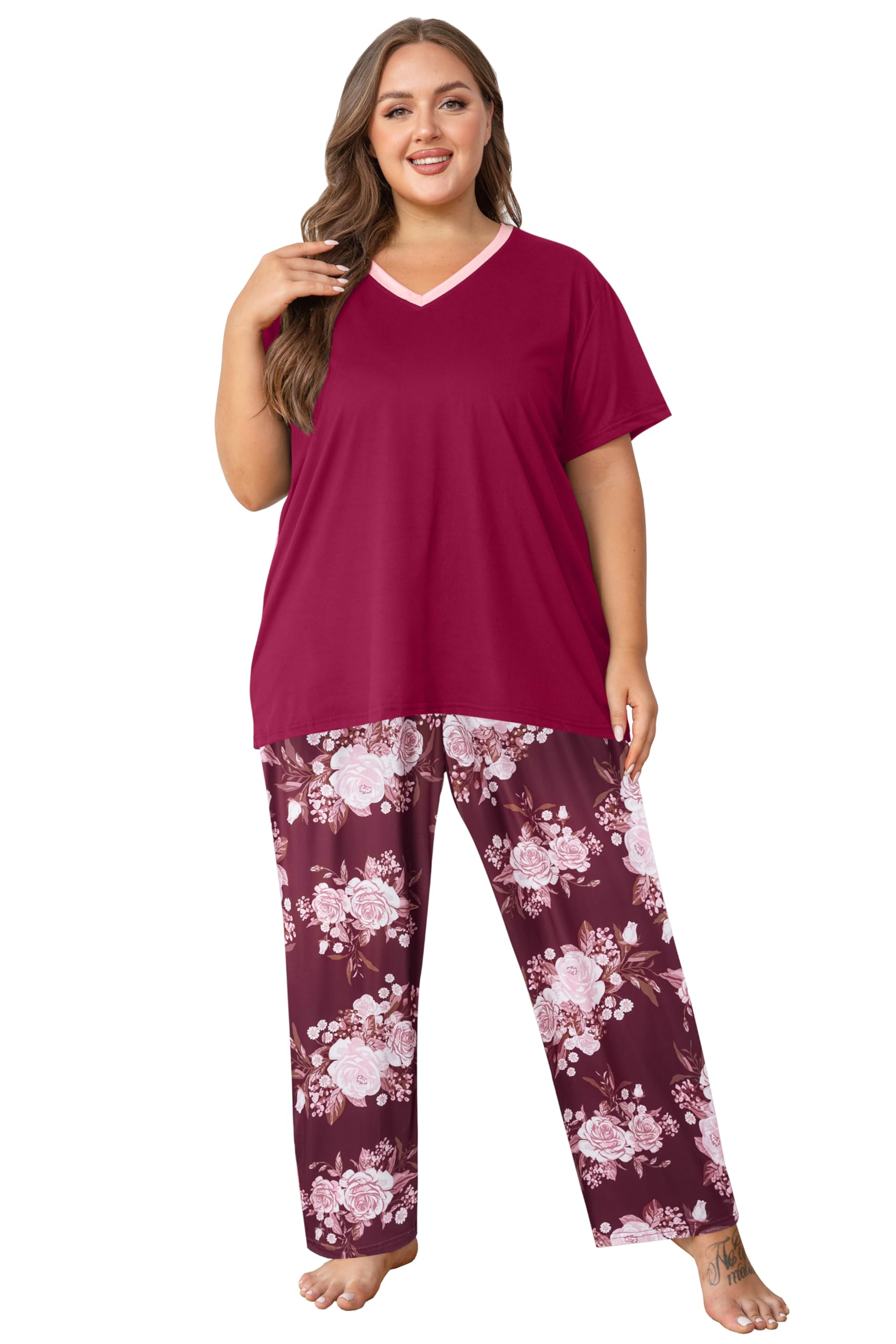 Vozanet Women's Pajama Sets Short Sleeve with Long