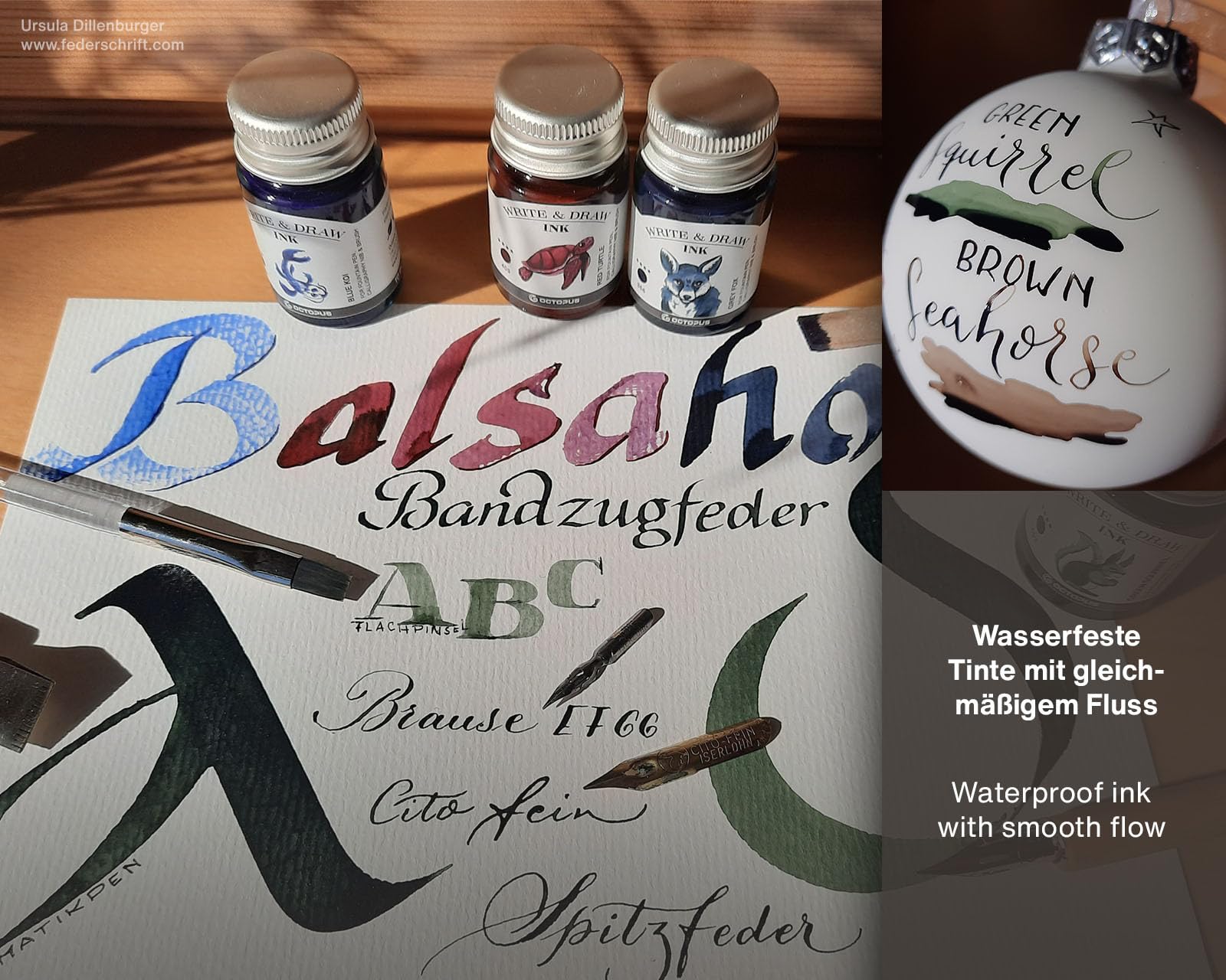 Octopus Write and Draw Ink 347 Black Elephant, wasserfeste Tinte zum Schreiben und Zeichnen, Kalligraphietinte, lichtechte Zeichentusche für Füllhalter, schwarz, 50 ml 3