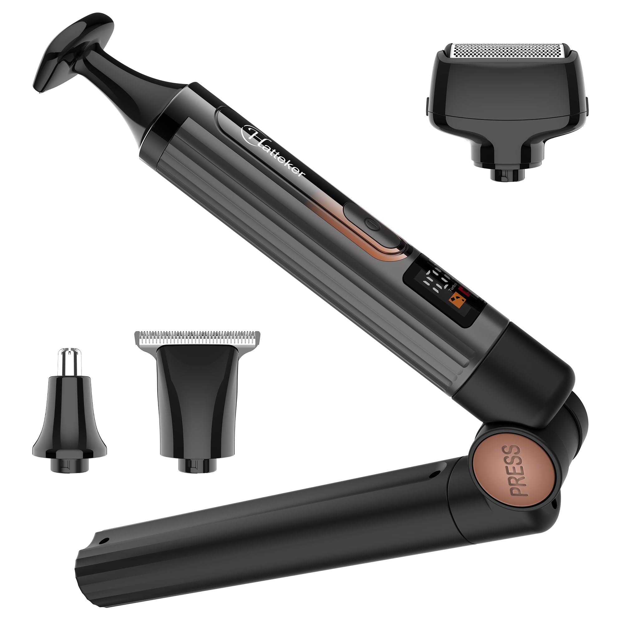 Photo 1 of Hatteker Upgraded Mens Electric Back Shaver Body Grooming kit Body Trimmer Facial,Arm,Chin Beard Trimmer Cordless Hair Clipper with Adjustable Extension Handel Waterproof LED Display