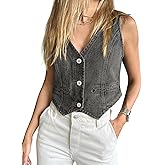 Imily Bela Womens Denim Vest Sleeveless V Neck Button Down Jean Waistcoat Jacket Y2K Summer Crop Tops
