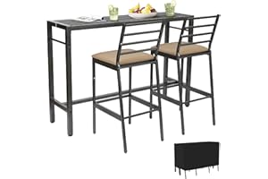 Sunnibety 3Pcs Outdoor Patio Bar Set with Cover, 55" Rectangular Pub Height High Top Bar Table with 2 Cushioned Bar Stools, Metal Bar Table and Chairs Set for Outside, Patio, Balcony, Deck