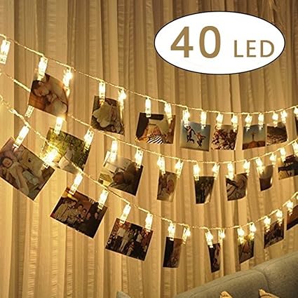 Four Heart LED Foto Clips Lichterketten - 40 Photo Clips 6M USB Stromversorgung Photoclips, Ideal für hängende Bilder, Foto &