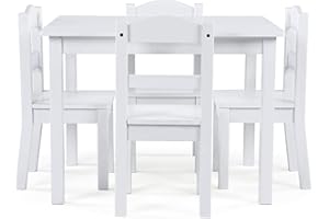 Humble Crew Kids Wooden Table and 4 Chairs Set, White - Kids Table and Chair Set for Toddlers and Children for Arts, Crafts, 