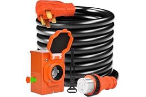H HZXVOGEN 50 Amp Generator Cord and Power Inlet Box Kit, 15FT RV Extension Cord NEMA 14-50P/SS2-50R STW 6/3+8/1 AWG Power Cord with Pre-Drilled Generator Inlet Box Twist Lock Connector, UL&ETL Listed