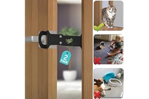 Huaodor Cat Door Latch and Holder - Metal Adjustable Cat Door Stopper - Strong and Portable Door Prop - Keep Dog Out of Litter Box & Cat Feeder - No Measuring, Easy to Install (2PCS - Black)