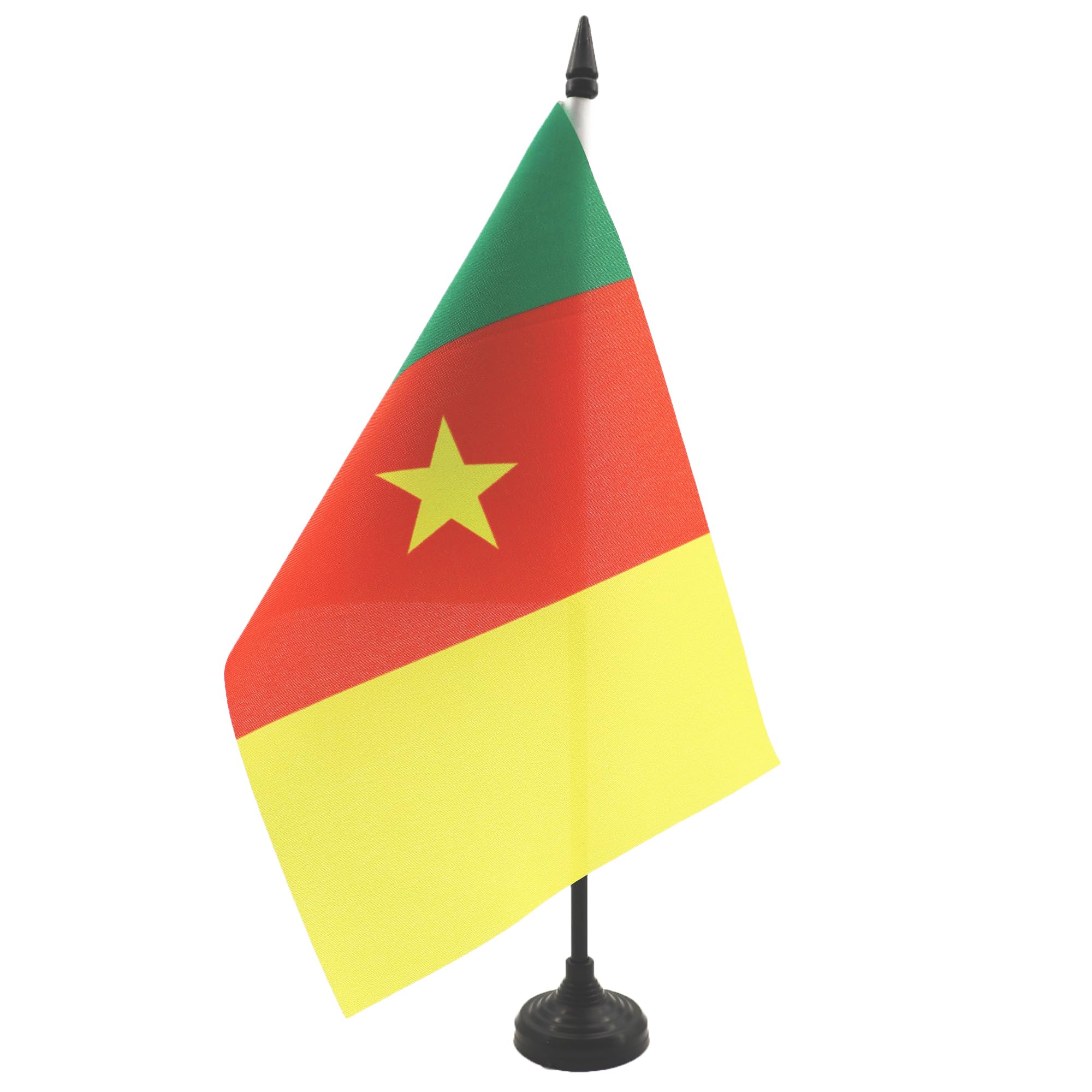 AZ FLAG Cameroon Table Flag 5'' x 8'' - Cameroonian Office Decoration 100% Polyester 21 x 14 cm - Mini Desk Flag with Pole and Black Plastic Base — image 1