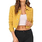 Allegra K Women's Denim Jackets Cropped Jean Jacket Trendy 2026 Lapel Long Sleeve Button Up Spring Summer Outfits