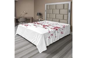 Ambesonne Nature Flat Sheet, Japanese Plant Sakura Flower Abstract Backdrop Artwork, Soft Comfortable Top Sheet Decorative Bedding 1 Piece, Queen Size, Brown Coral