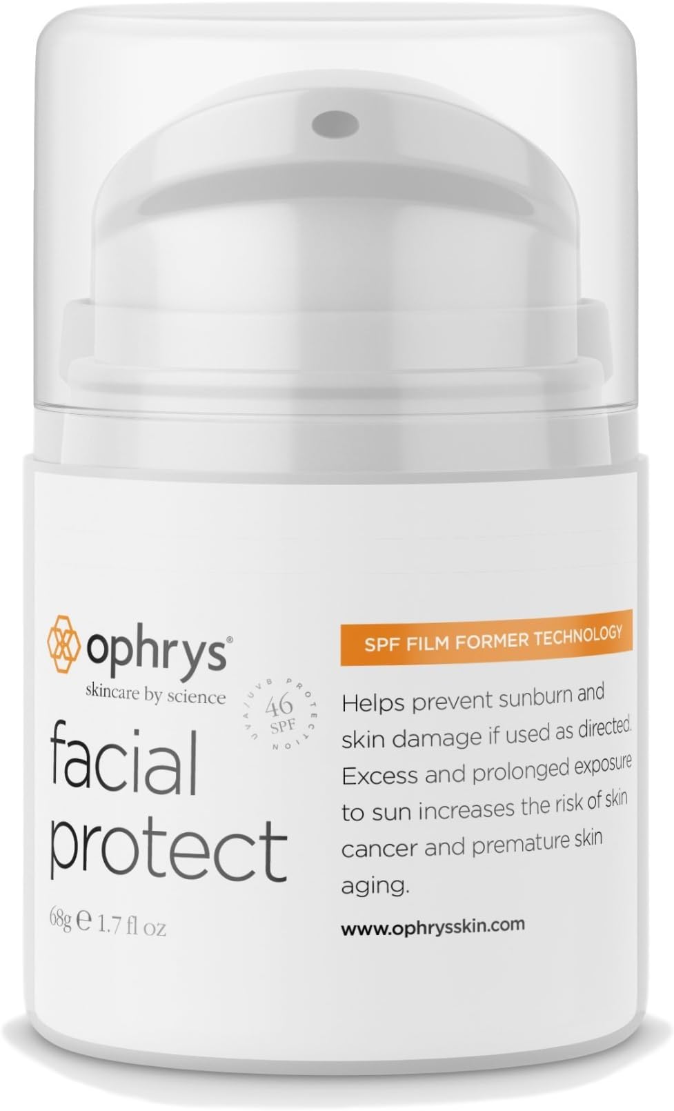 Ophrys Facial Protect SPF 46 UVA UVB Protection, Sun Cream For Face with Niacin-amide 1.7 oz