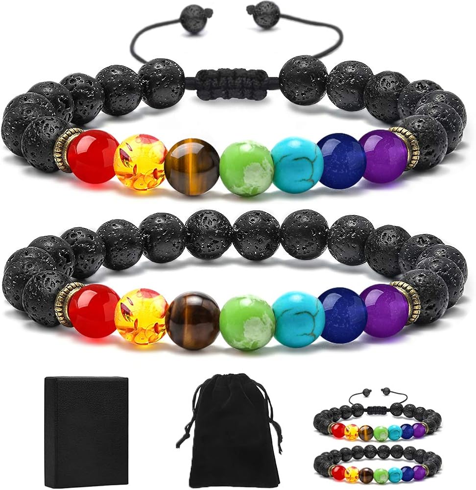 MONOZO Bead Chakra Bracelet - 7 Chakras 8mm Lava Rock Stone Anxiety Bracelet Essential Oil Diffuser Stone Yoga Beads Bracelets Meditation Relax Healing Aromatherapy Bangle for Men Wonmen Kids: Jewelry