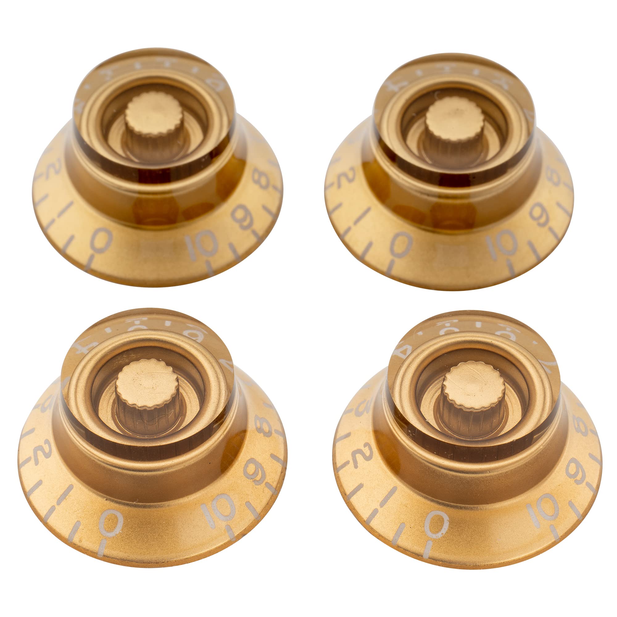 Musiclily Pro Left Handed Metric Size 18 Splines Bell Top Hat Control Knobs for Asia Import Guitar Bass Split Shaft Pots, Gold(Set of 4) โ image 1