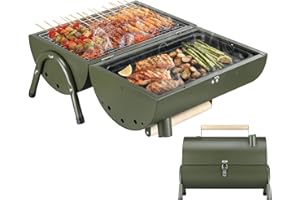 MAISON HUIS Portable Charcoal Grill Two Side Carbon Griller Mini Smoker Small BBQ Grill Outdoor for Travel Backyard Picnic Beach (Green)
