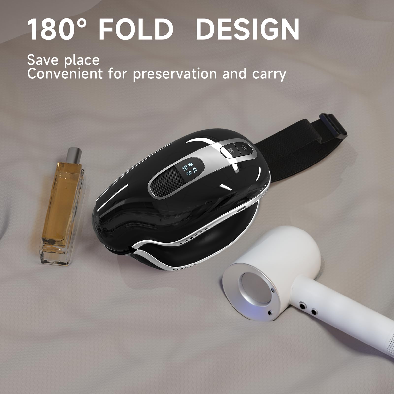 Fmlave Eye Massager with Heat and Cooling for Migraines, Dry Eyes, Dark Circles, Rechargeable Bluetooth Music Heated Eye Mask Massager Improve Sleeping - Great Gifts for Woman and Man (Black)