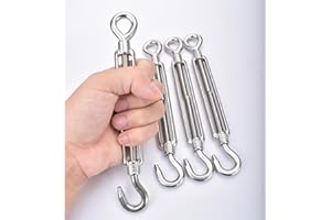 M8 Turnbuckle,5/16" Thread Stainless Steel Hook & Eye Alele Stainless Steel 304 Turnbuckle Heavy Duty Wire Rope Tension 4pcs (M8 Turnbuckle)