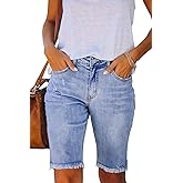 Dreweatts Jean Shorts for Women Stretchy Ripped Bermuda Denim Shorts Trendy