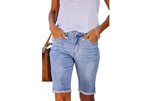 Dreweatts Womens Jean Shorts Stretchy Bermuda Denim Shorts Ripped Hem Trendy