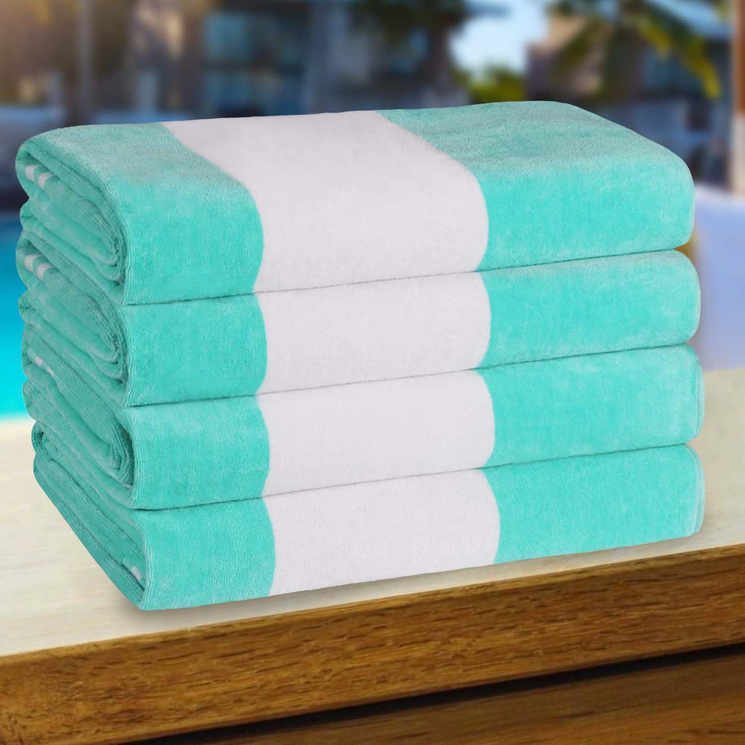 Superior Cotton Striped Beach Towels, Colorful Towels for Adult, Kid, Pool, Swimming, Sand, Travel, Large Oversized, Absorbent, Fast Drying, Bath Basics, Cabana Collection, Set of 4, Mint Image Superior Cotton Striped Beach Towels, Colorful Towels for Adult, Kid, Pool, Swimming, Sand, Travel, Large Oversized, Absorbent, Fast Drying, Bath Basics, Cabana Collection, Set of 4, Mint Image