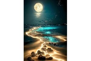 Diamond Painting for Adults Kits, 5D Moon Beach Diamond Art Kits for Beginners, DIY Full Drill Moonlight Diamond Gem Art Kits