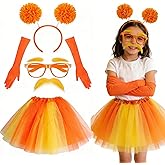 Asikkon Orange Tutu Costume Set for Kids Girls Yellowe Plush Headband, Gloves, Glasses Spirit Day Girls Tutu Costume Halloween 80s Cosplay Birthday Party