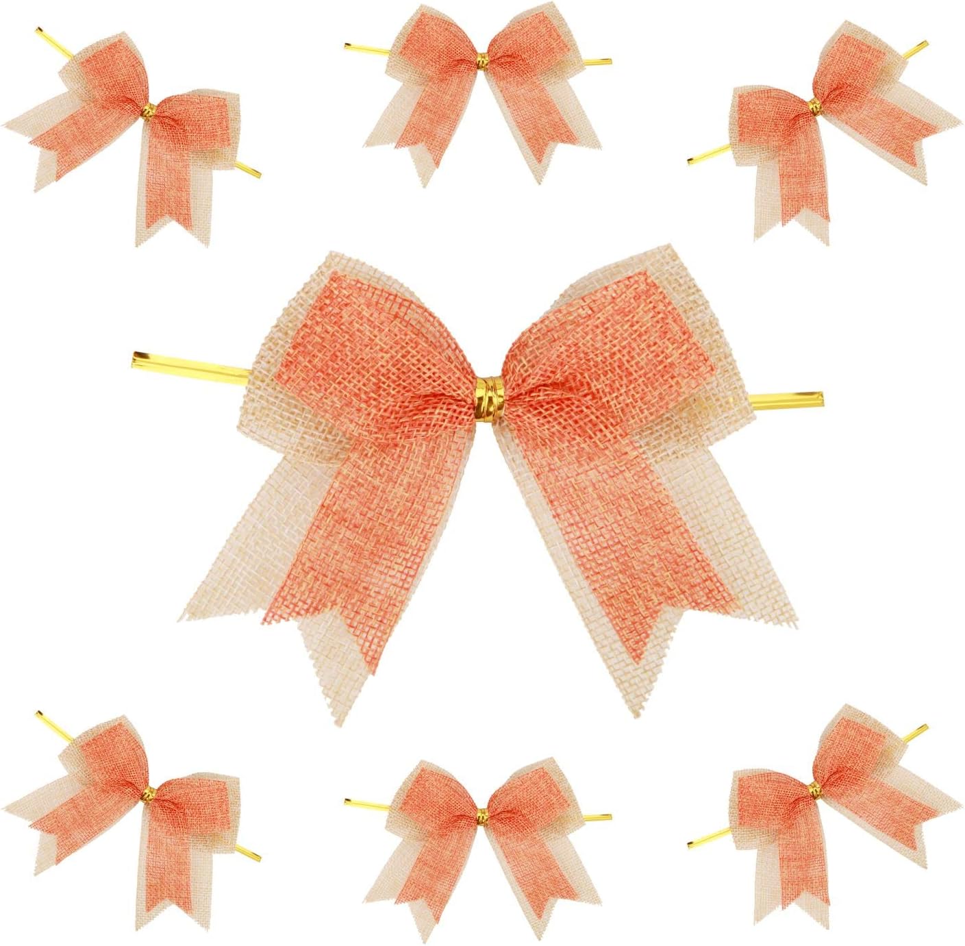 Bows & Ribbons - Meseey 12 Pcs Double-Layered Burlap with Orange Bows 4 Inch Hanging Bows Rustic Bow Decor for Christmas Trees Holiday Farmhouse Fall Wreath Decoration