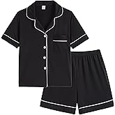 Vopmocld Unisex Kids Button Down Pajama Sets Short Sleeve & Shorts Solid Color Teens Outfit with Pockets Lounge Sets