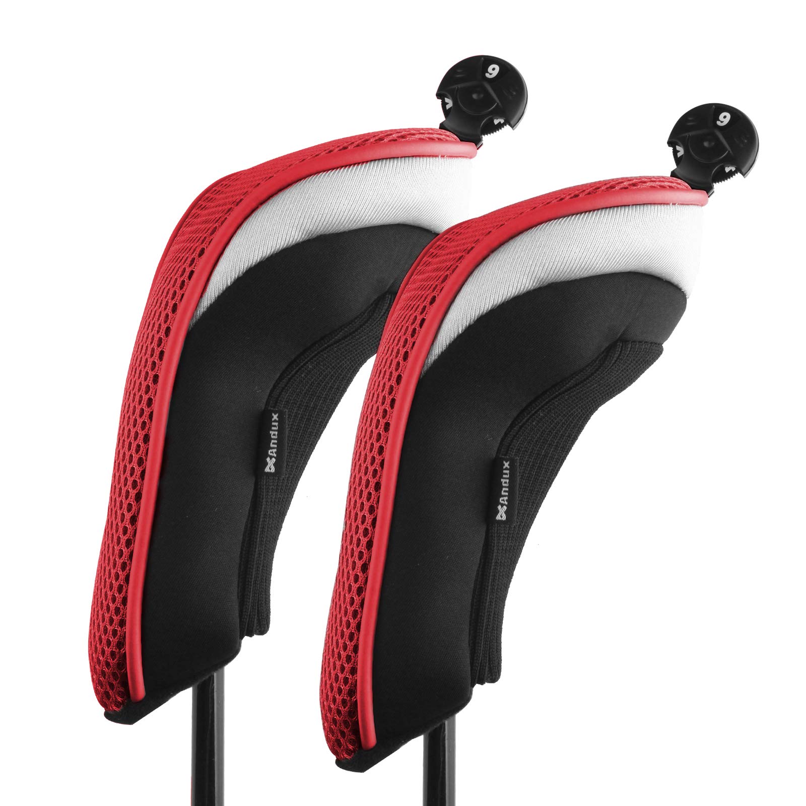 Andux Mesh Golf Hybrid Club Head Covers Short Neck with Dial NO. Tags Red, 2pcs