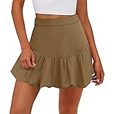 Cicy Bell Womens Bubble Mini Skirt Casual Elastic Waist Y2k Puffy Summer A-line Skirts Brown