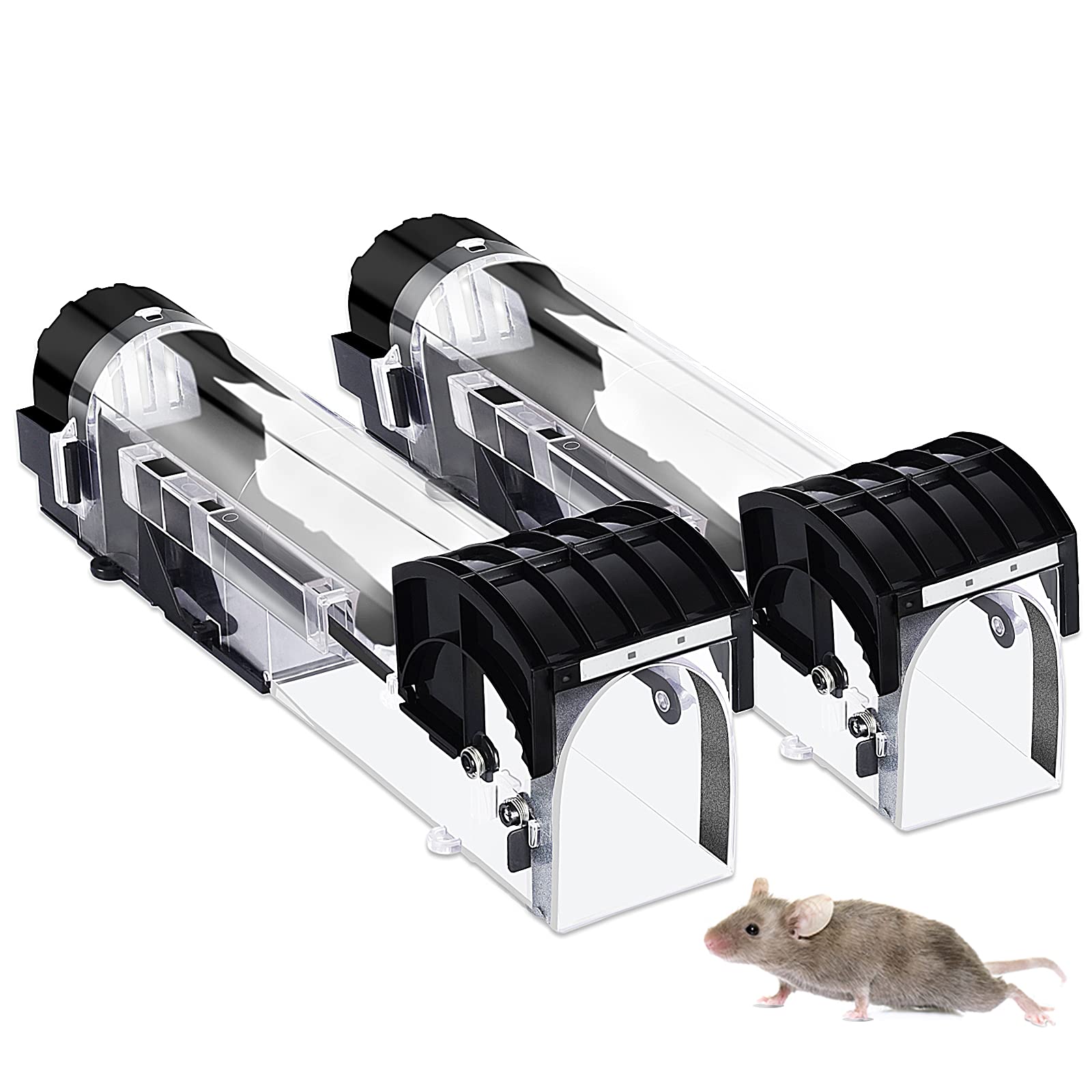 Humane Mouse Trap, Sopito 2 Pack Rat Trap, Easy to Use & Capture, No-Kill Rodent Control Catcher, Reusable for Mole, Vole, and Mice, Indoor and Outdoor Use