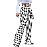 WDIRARA Women's Plus Size Newspaper Print Flare Pants High Waist Causal Long Pants Streetwear