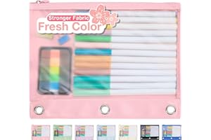 Forvencer Pencil Pouch for 3 Ring Binder, Large Capacity Binder Pencil Pouch with Smooth Zipper & 3 Reinforced Grommets, Pencil Case for Binder Clear Window to Organize School Office Supplies, Pink