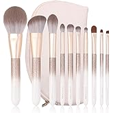ENZO KEN Natural Hair Makeup Brush Set Professional, Fox Hair Makeup Brushes Set with Case, Glitter Make up Brushes Set Professional, Natural Makeup Brushes, Natural Bristle Makeup Brush - ORRA, White