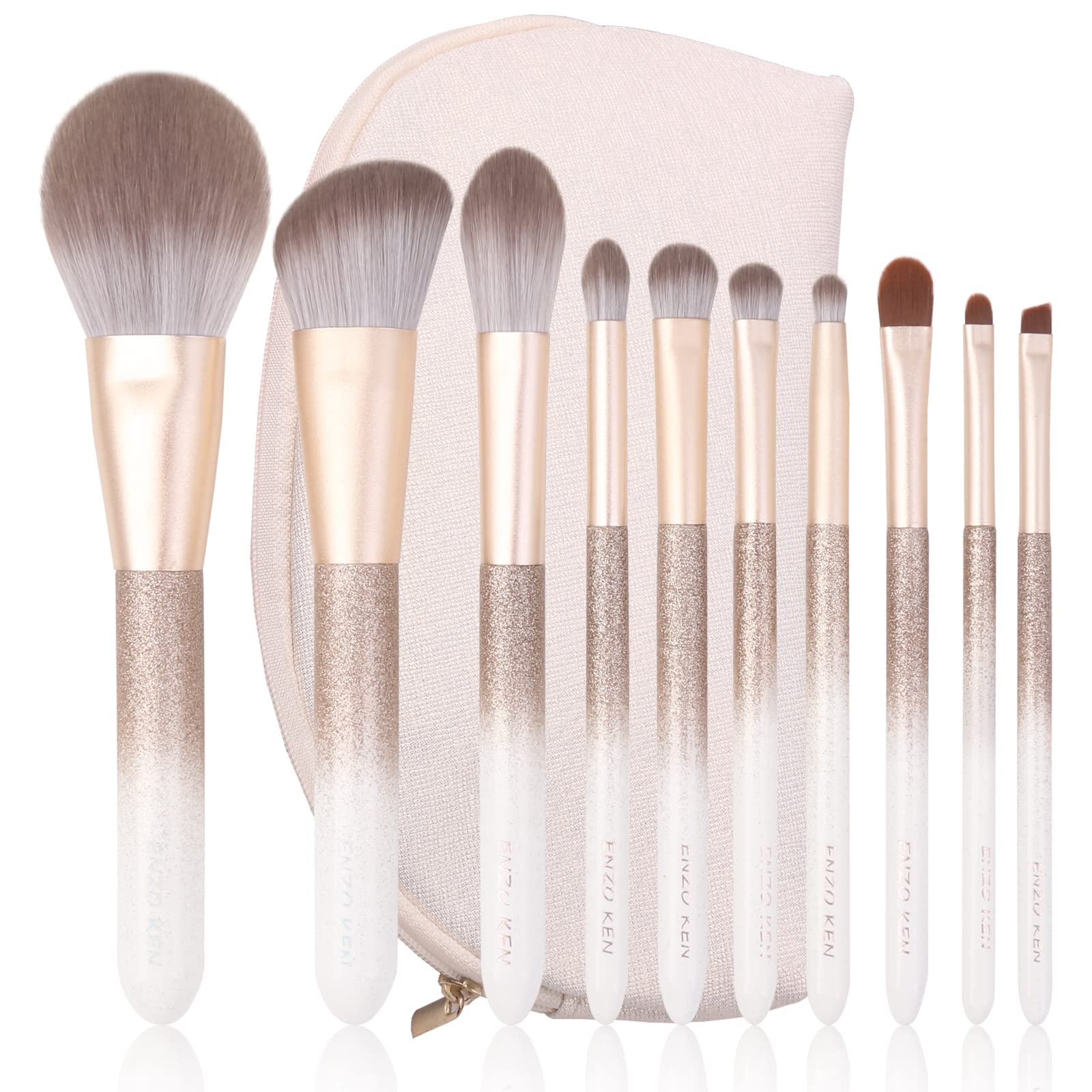 ENZO KEN Natural Hair Makeup Brush Set Professional, MIT Hair Makeup Brushes Set with Case, Glitter Make up Brushes Set Professional, Natural Bristle Makeup Brush - ORRA, White — image 1