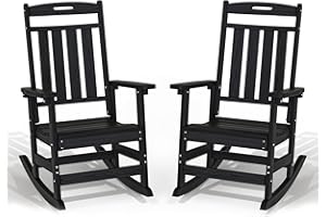 Plawdlik Oversized Rocking Chair Set of 2,HDPE All-Weather Outdoor Rocking Chair,Patio Rocking Chairs for Porch.Black