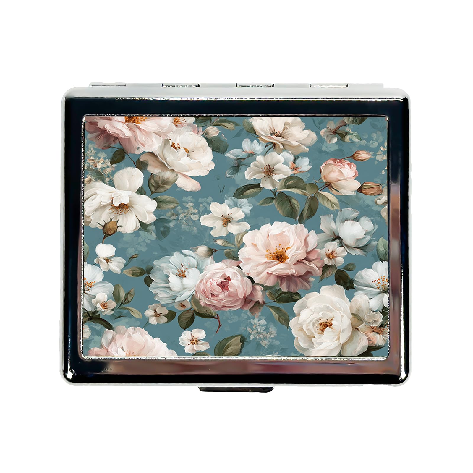 Photo 1 of 7 Days Chromed Shiny Silver Pill Organizer with Mirror Inside Has 8 Separate Compartments Rectangle,Versatile Storage for Medication - Ideal Travel Accessory (Painted Flowers)