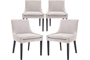 COLAMY Modern Dining Chairs Set of 4, Upholstered Corduroy Accent Side Leisure Chairs with Mid Back and Wood Legs for Living Room/Dining Room-Beige