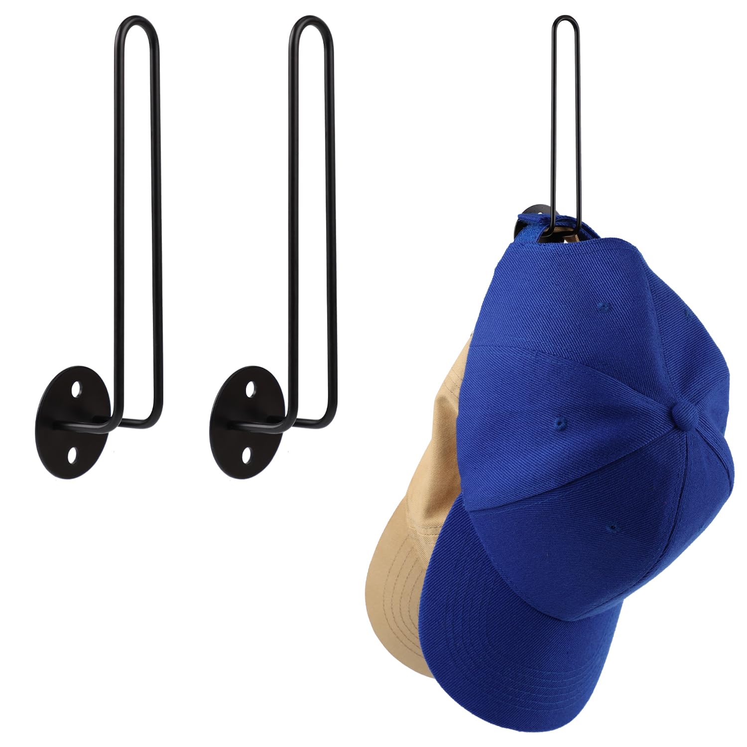 NQEUEPN 3pcs Hat Racks, Hat Organizer for Baseball Caps Metal Hat Holder Hat Storage Hat Hanger Organizer Hat Hooks Wall Mount for Closet Doors Rooms (Black)