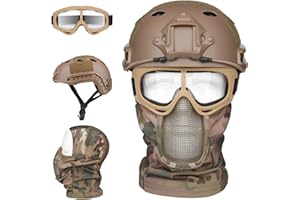 VPZENAR Airsoft Helmet,Black Tactical Helmet,Airsoft Mask Mesh,Elastic Balaclava Mask, Anti Fog Airsoft Goggles, Tactical Full Face Protection, Airsoft Accessories,Military Gear